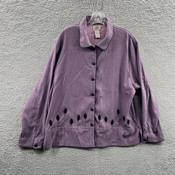 Teddi‎ Womens Blazer Extra Large Purple Embroidered Button Front Jacket Stretch - Picture 1 of 8